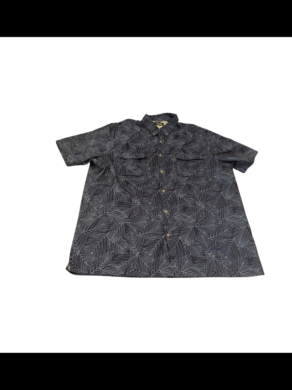 EUC Chaps Mens XXL Button Down Performance Short Sleeve Shirt Blue Palm Leaves
